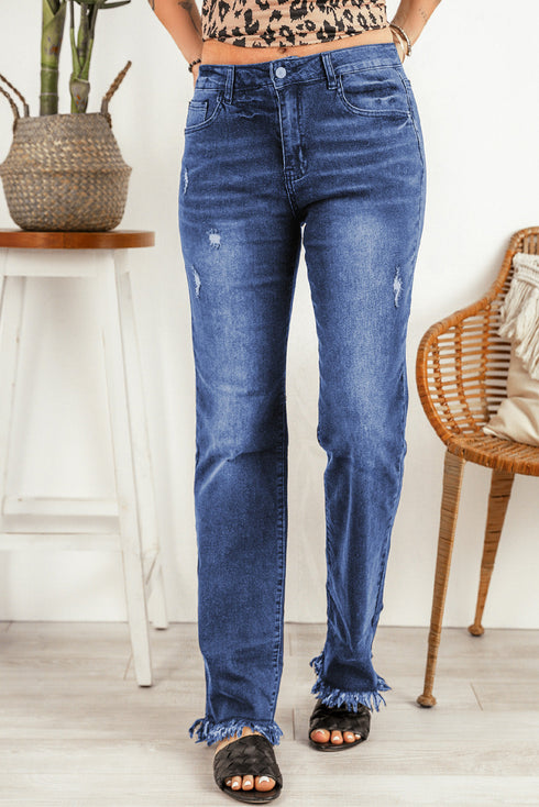 Raw Hem Straight Leg Jeans